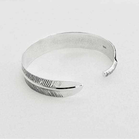 Sterling Silver Feather Bangle Bracelet, Silver Bracelets, Bangles, Angels Wing - Picture 7 of 14